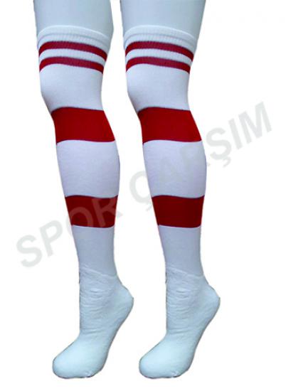 Evox Profesyonel Futbol Çorabı,Tozluk,Konç,Yetişkin Boy Beyaz-Kırmızı