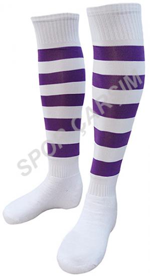Tam Profesyonel Zebra Futbol Çorabı,Tozluk,Konç Fosforlu Mor-Beyaz